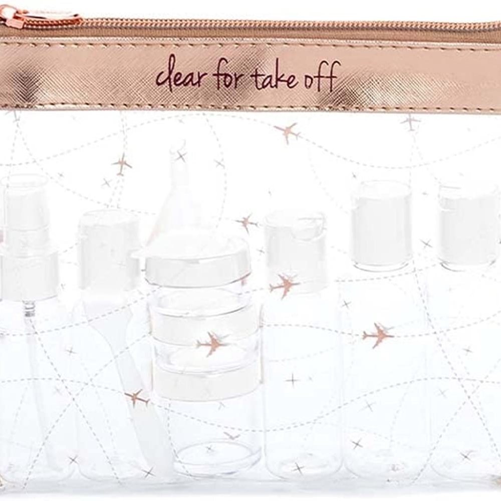NWT MIAMICA Rose Gold Women's TSA Compliant Travel Bottles and Toiletry Bag Kit